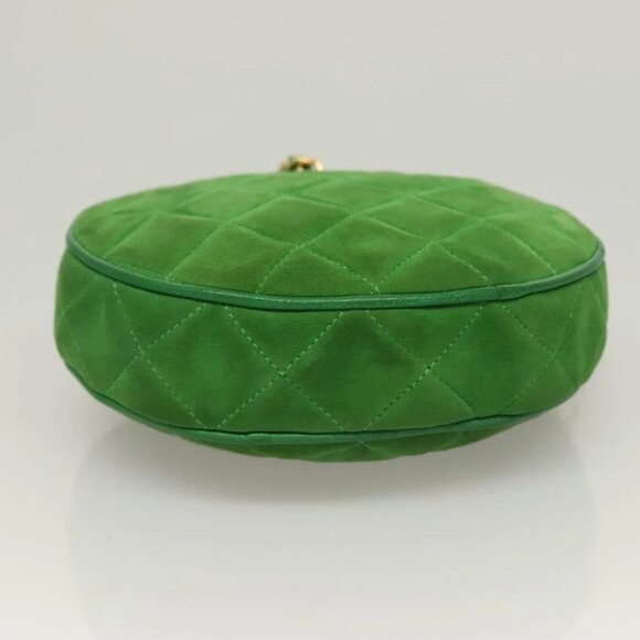 CHANEL Matelasse Chain Hand Bag Suede 2way Green Gold CC Auth 127613 - Picture 10 of 16